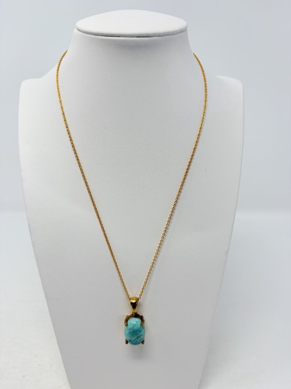 Shop‎ LC KARIS Collection Amazonite Oval Pendant with Stainless Steel Chain 5519